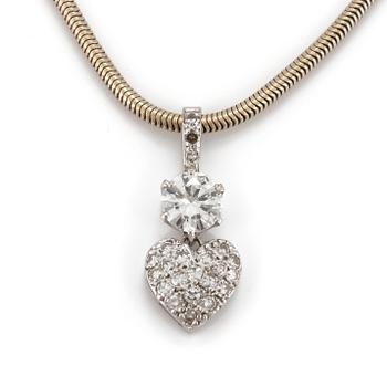 A chain and a pendant set with eight-cut and a round, brilliant-cut diamond.