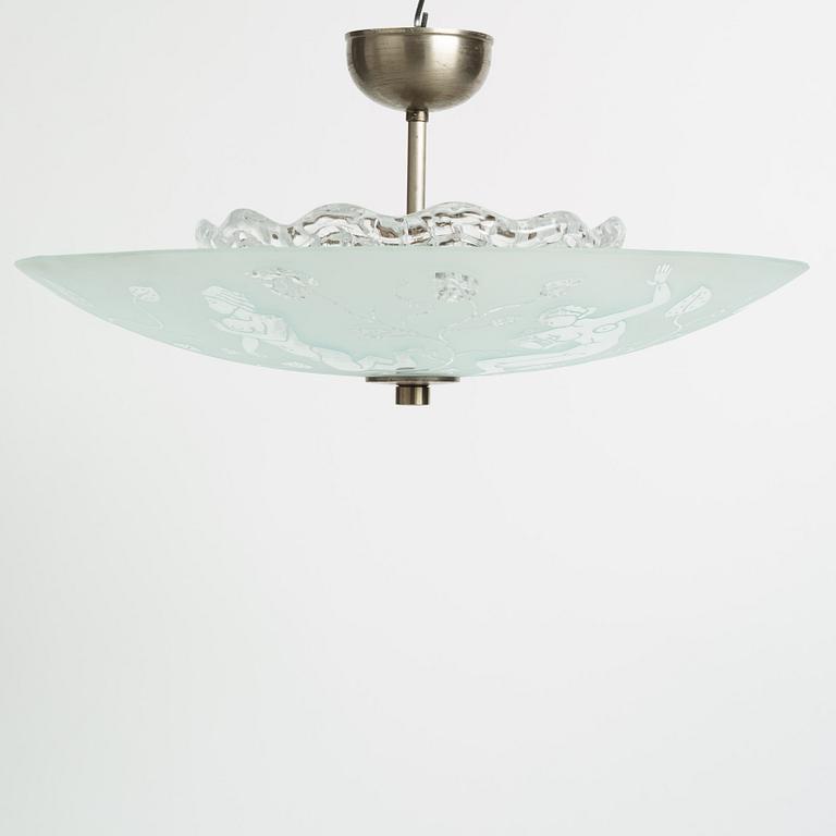 Edward Hald, a model 'HD 8581' ceiling light, Orrefors, 1940's.