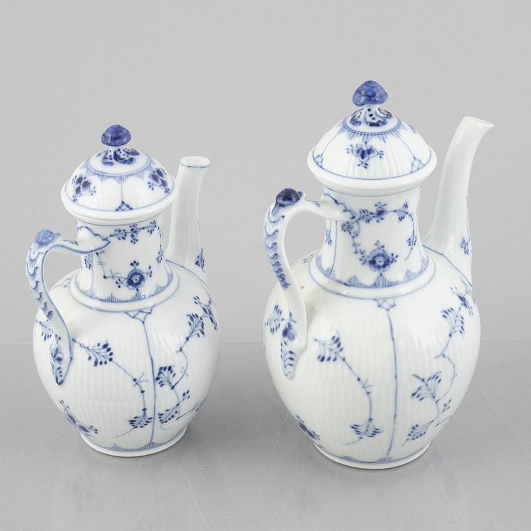 A group of five 'Blue Fluted Plain' porcelain Coffee Pots, Royal Copenhagen, models 46, 47, 48, 49, 1898-1923 and later.