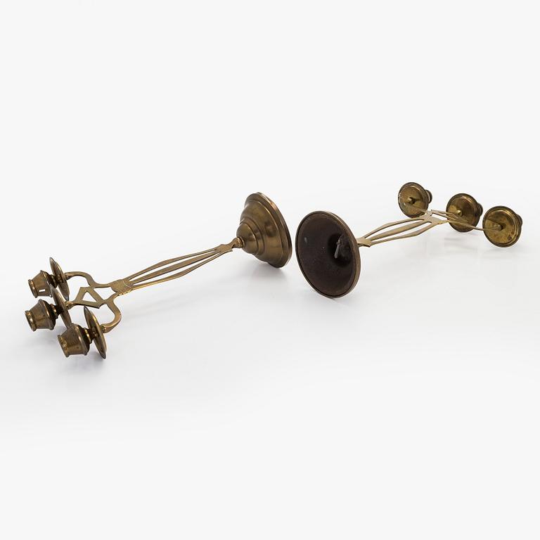 Kandelabrar, ett par, jugend / art nouveau, mässing, 1900-talets början.