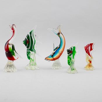 SAMLING GLASFIGURER, 5 st, Murano, Italien, 1900-talets mitt.