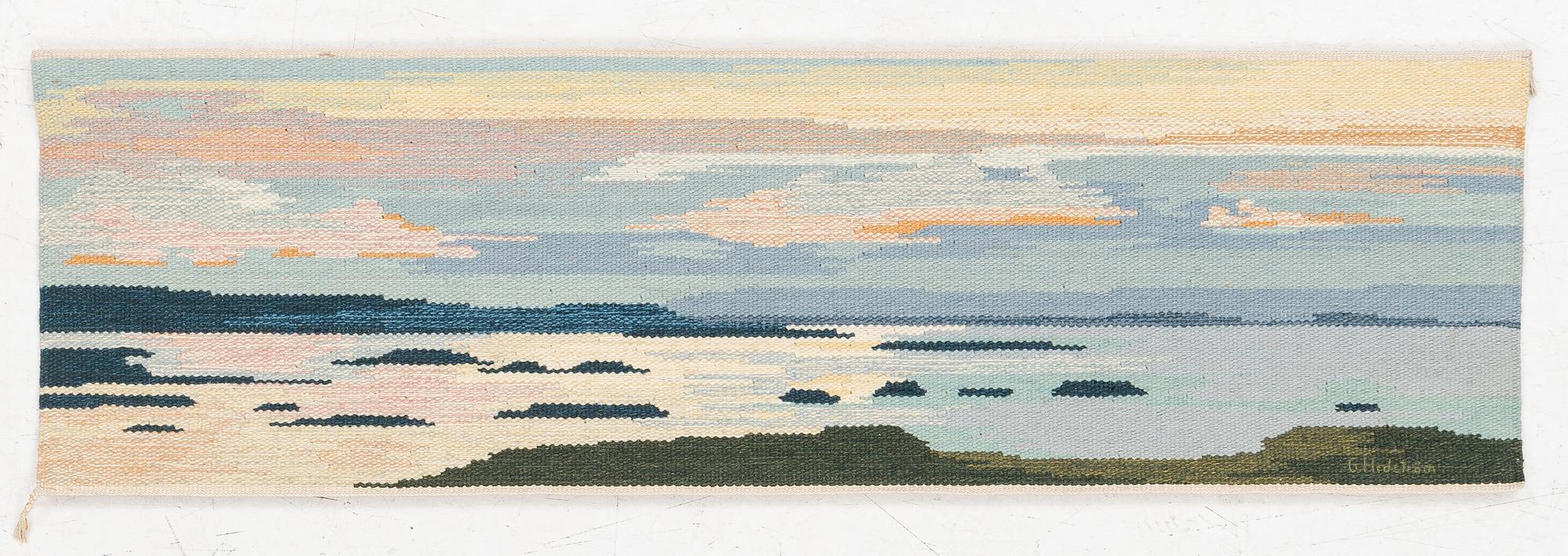 Gösta Hedström, bildväv, "Galtispuoda", Gammelstads Handväveri, signerad G Hedström, ca 50 x 165 cm.