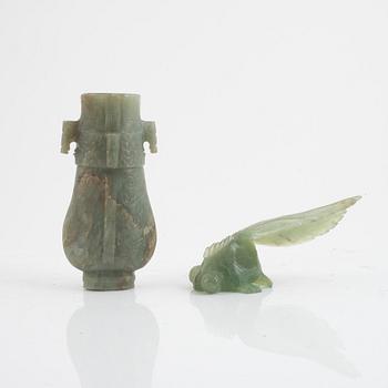 A Chinese archaic stone vase and a stone figure, 20th century.