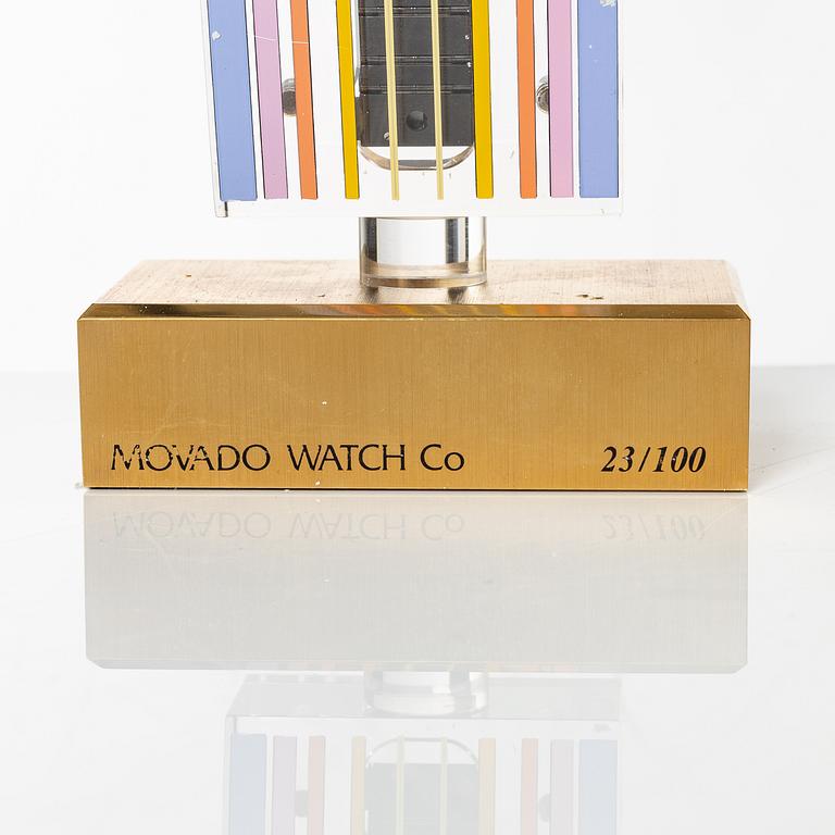 Yaacov Agam, Movado, "Rainbow", Two wrist watches, a table clock and a pocket watch.