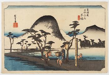 Utagawa Hiroshige II, after, seven woodblock prints.