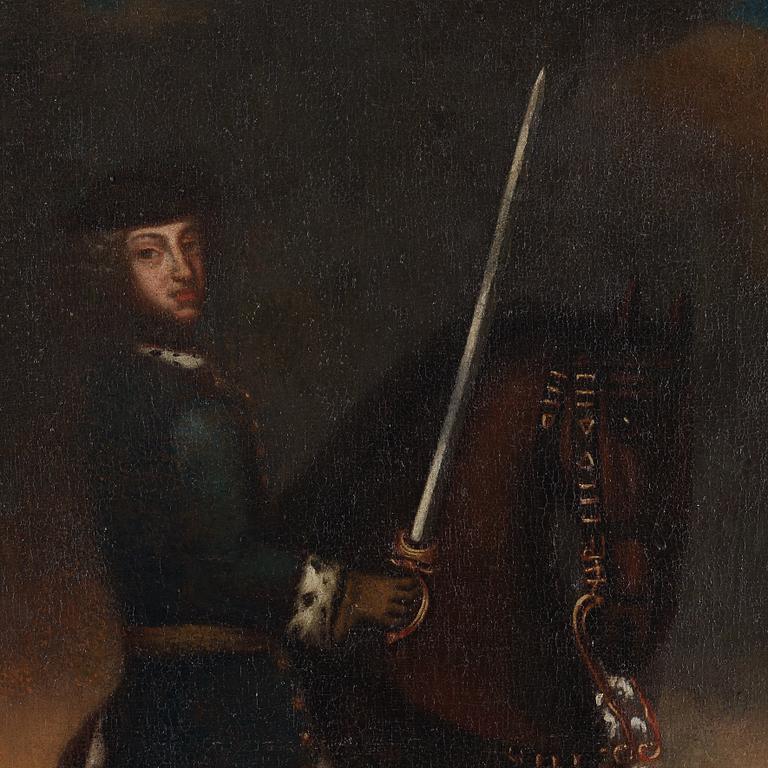 David von Krafft Hans krets, Karl XII till häst vid slaget vid Narva år 1700.