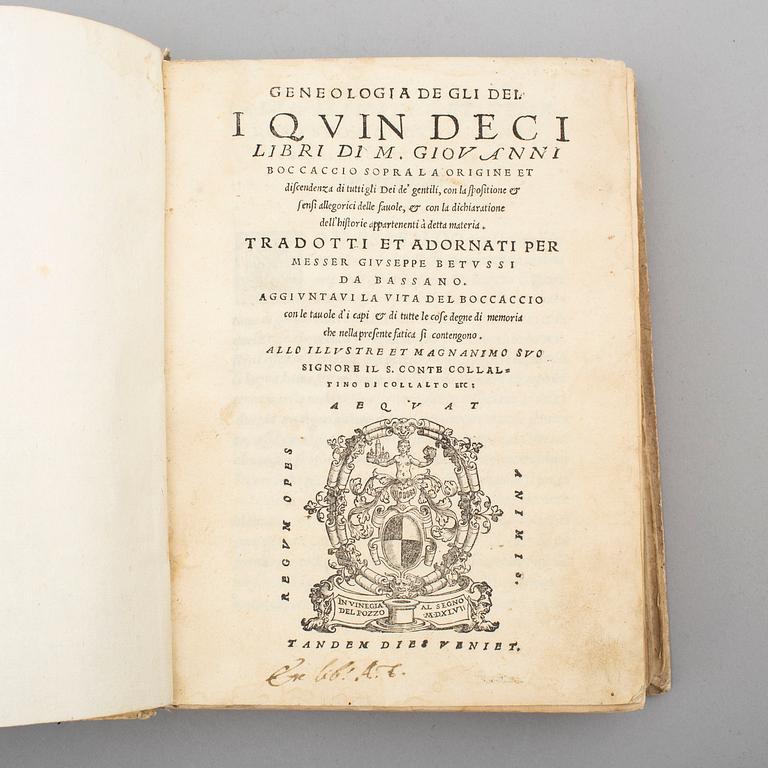 BOK, Boccaccio’s Genealogy of the Pagan Gods, 1547.