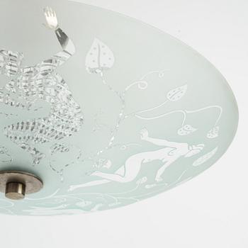 Edward Hald, a model 'HD 8581' ceiling light, Orrefors, 1940's.