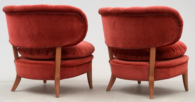A pair of Otto Schulz 'Schulz' upholstered easy chairs, Jio Möbler, Sweden.