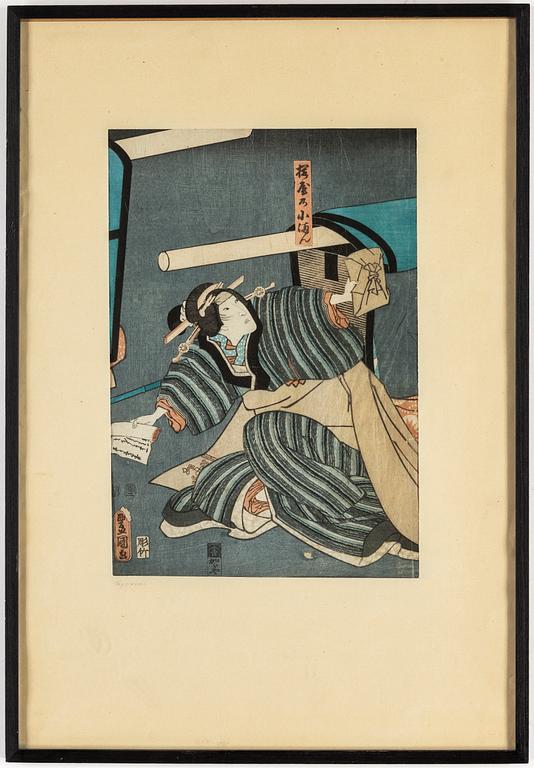 UTAGAWA KUNISADA (TOYOKUNI III) (1786–1864), färgträsnitt, 2 st, Japan, 1800-tal.