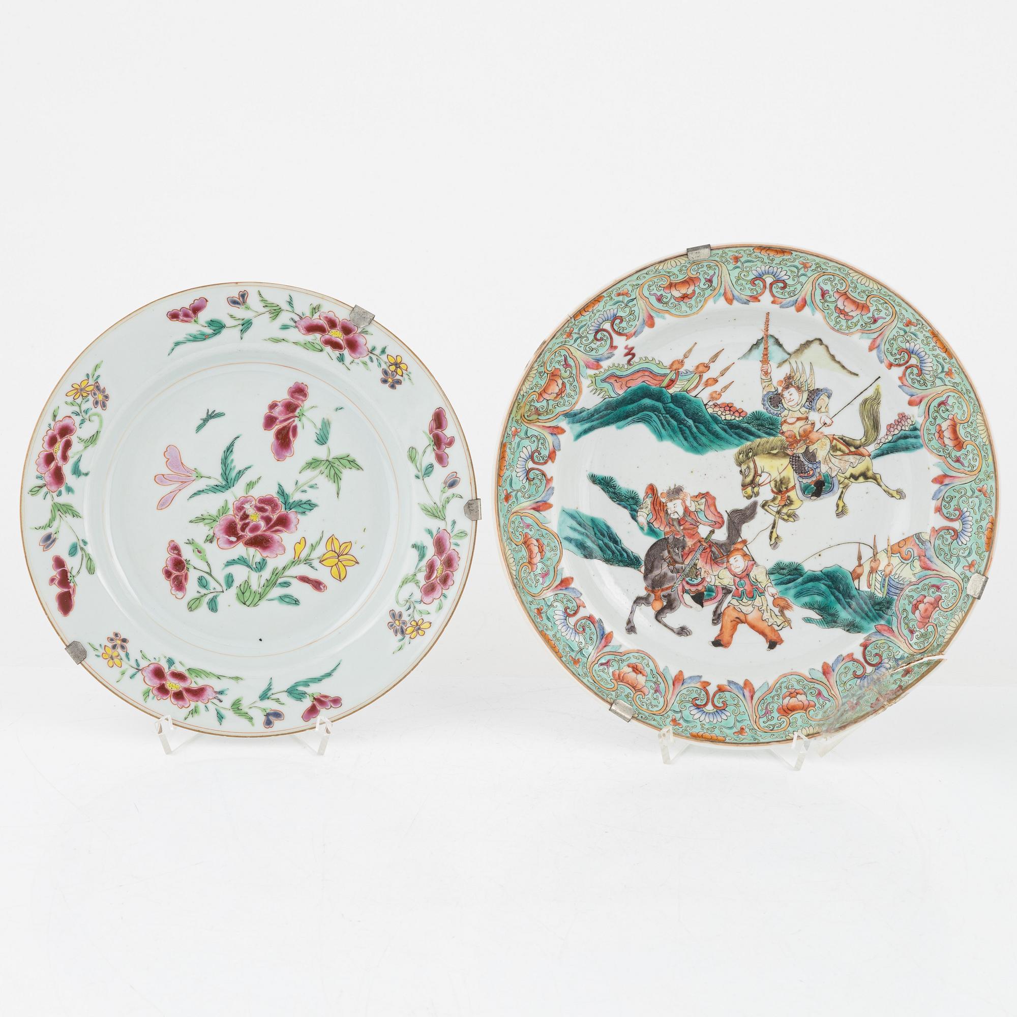 Five porcelain plates, China, 18th century and late Qing dynasty.