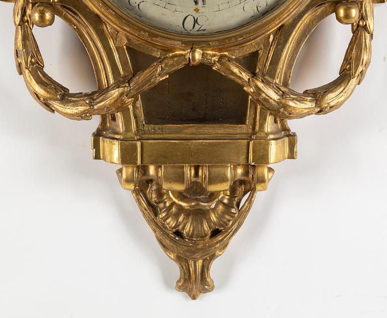 A Gustavian wall clock, dial signed Petter Lundmark, Stockholm. Late 18th century.
