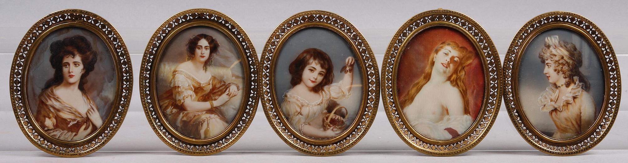 MINIATYRMÅLNINGAR, 5 st, 1900-tal.