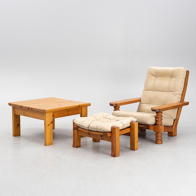 Armchair with footstool, Collden, model "Tälja", table from Sven Larssons möbelshop, 1960s-70s.