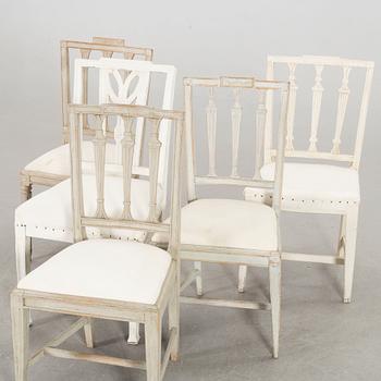 A SET OF 5 SLIGHTLY DIFFERENT LATE GUSTAVIAN SWEDISH CHAIRS, around the year 1800.