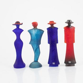 Kjell Engman, a gorup of four figurines from the 'Catwalk' series, Kosta Boda.