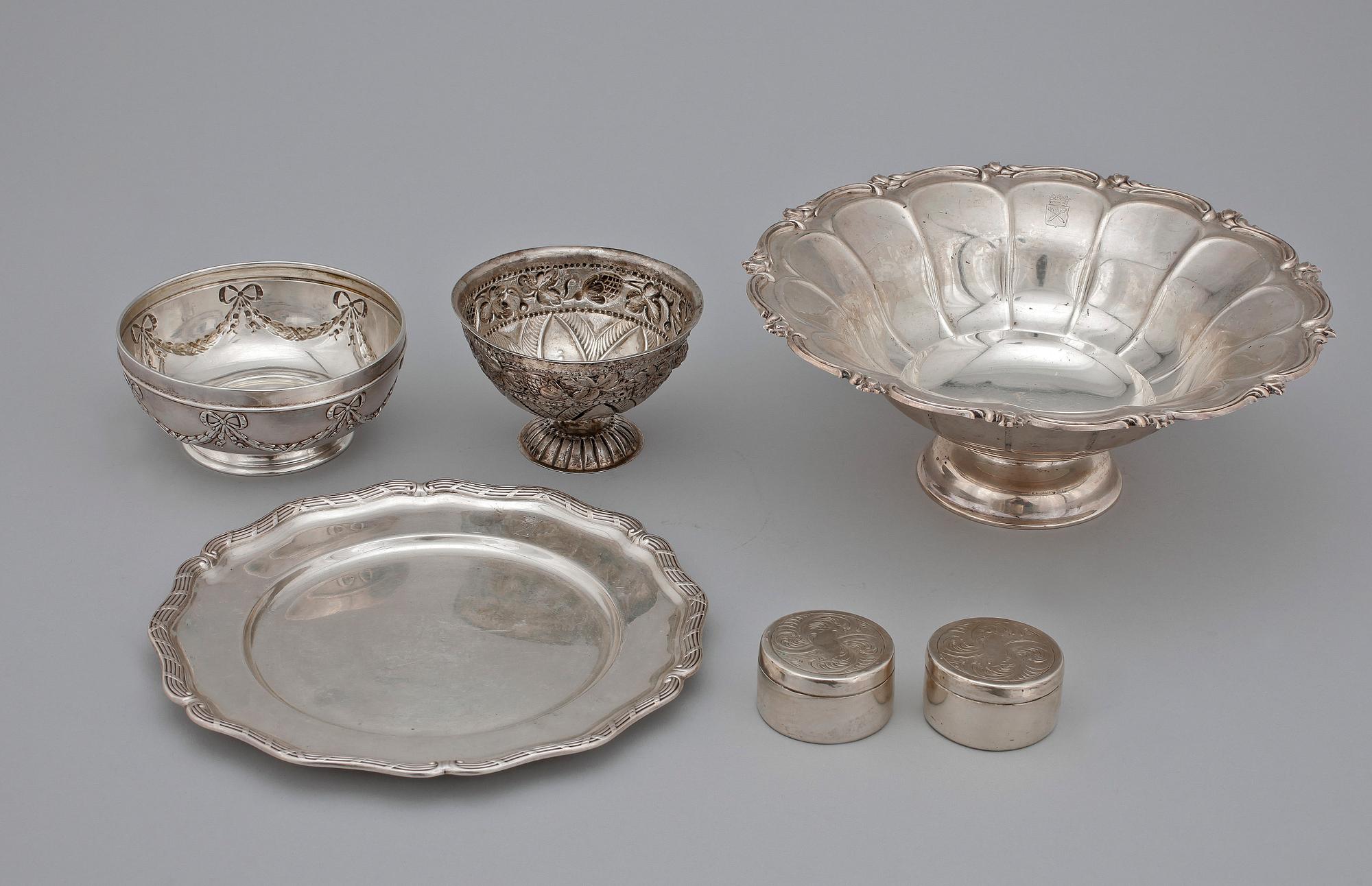 PARTI SILVER, 6 delar. Bla K Andersson, 1800-1900-tal. Ca 1102g.