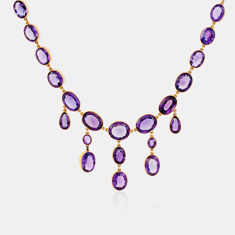 An amethyst necklace.