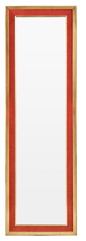 A Svenskt Tenn mirror, the frame with red fabric and gilding.