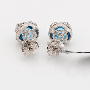 Chimento, earrings, 18K white gold, brilliant cut diamonds cabochon cut blue topaz.