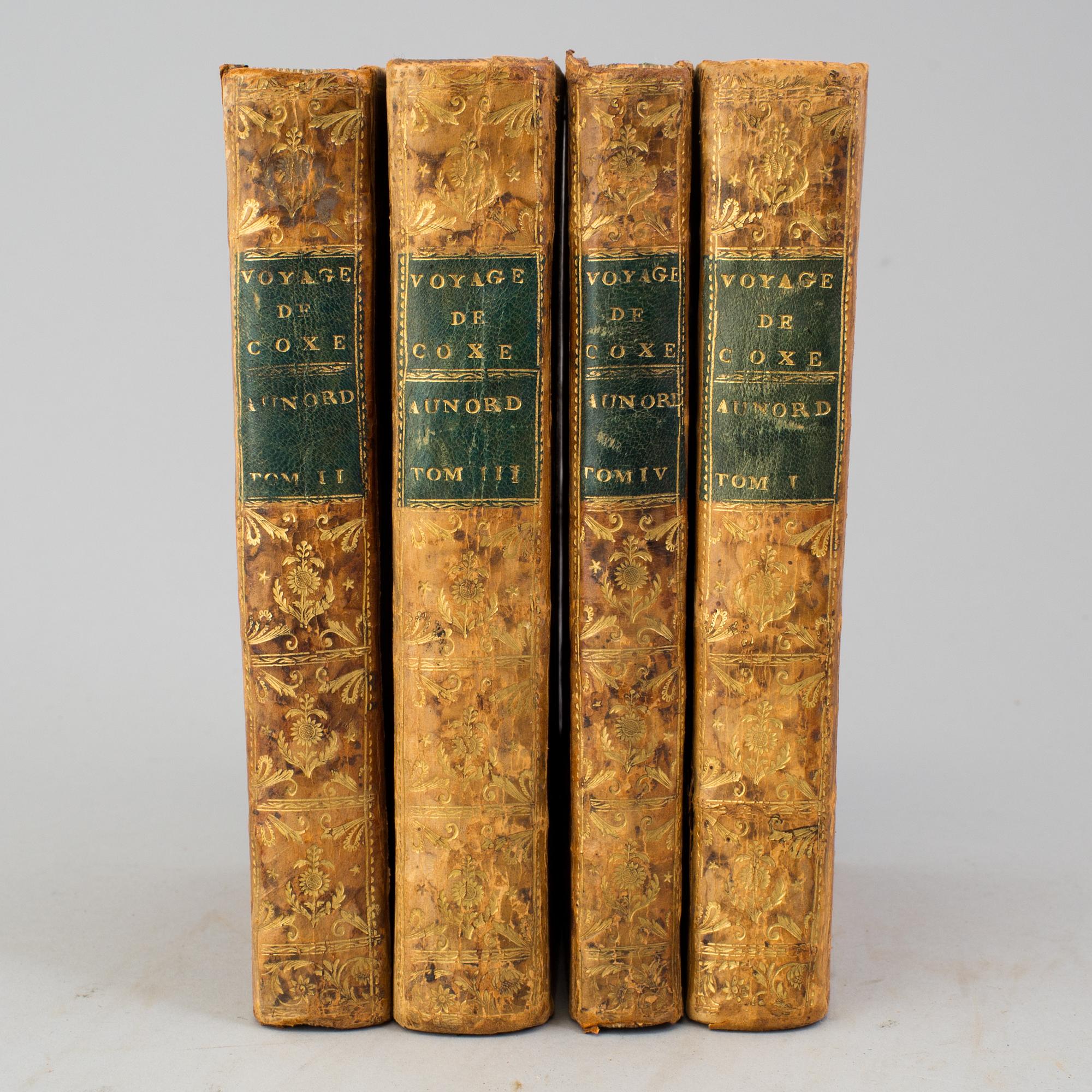 A set of 4 book, William Coxe: Voyage en Pologne, Russie, Suède, Dannemarc,  1-4 vol.   Buisson, Genève, Buisson, 1786.