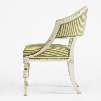 A late Gustavian open back armchair, Stockholm, late 18th century.