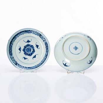 A set of 10 Chinese blue and white dishes, Qing dynasty, 19th Century with hall mark to base.