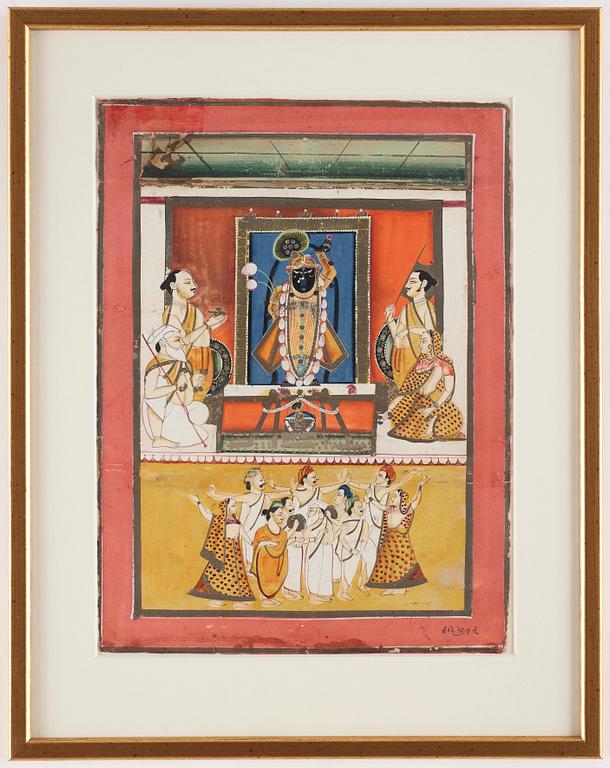 MÅLNING, guache med guld och silver på kartong. Indien, Rajashan, Nathdwara, omkring 1850.