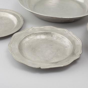 A set of ten pewter items from Sweden, 18th and 19th century.