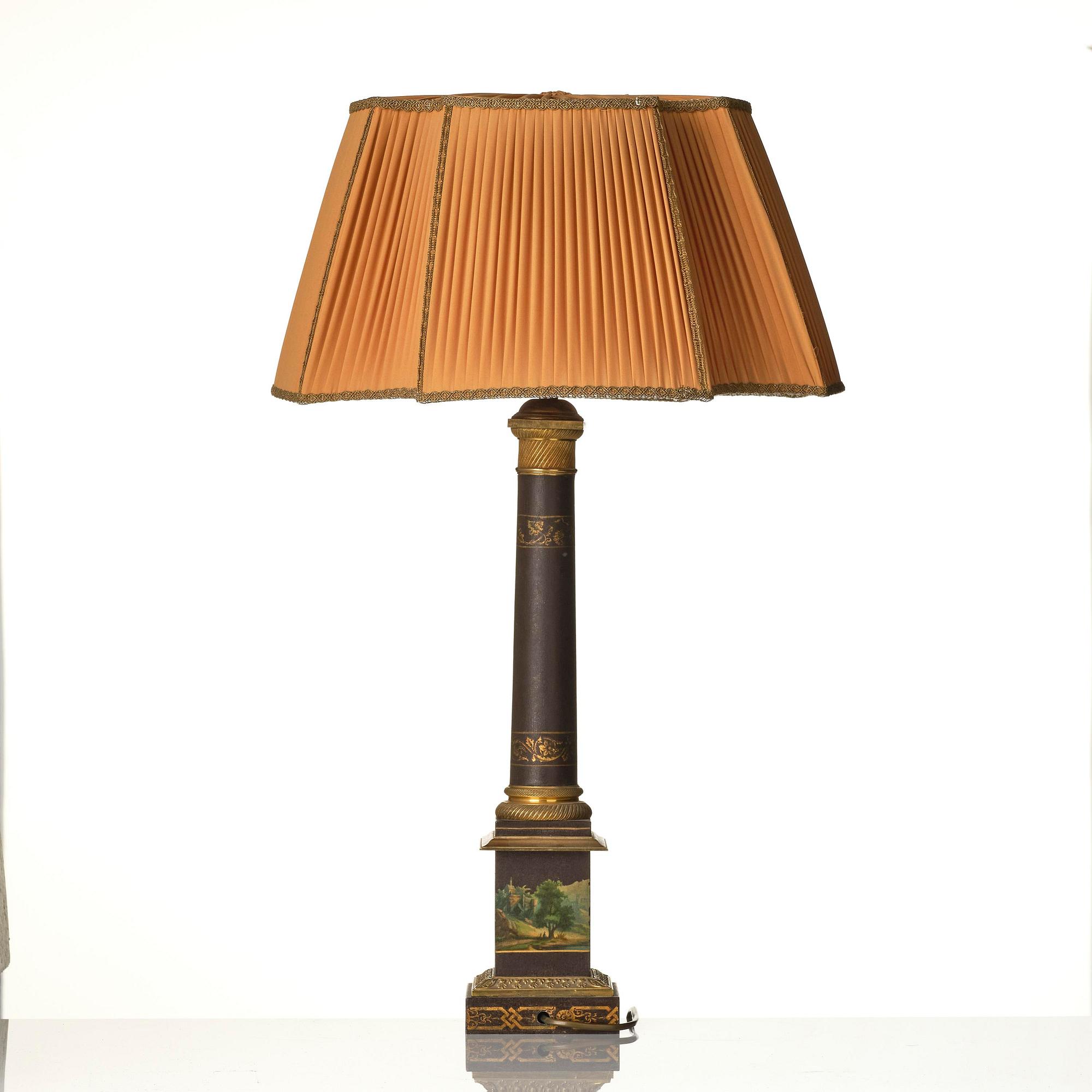 A presumably German late Empire tole-peinte lamp, ca 1830.