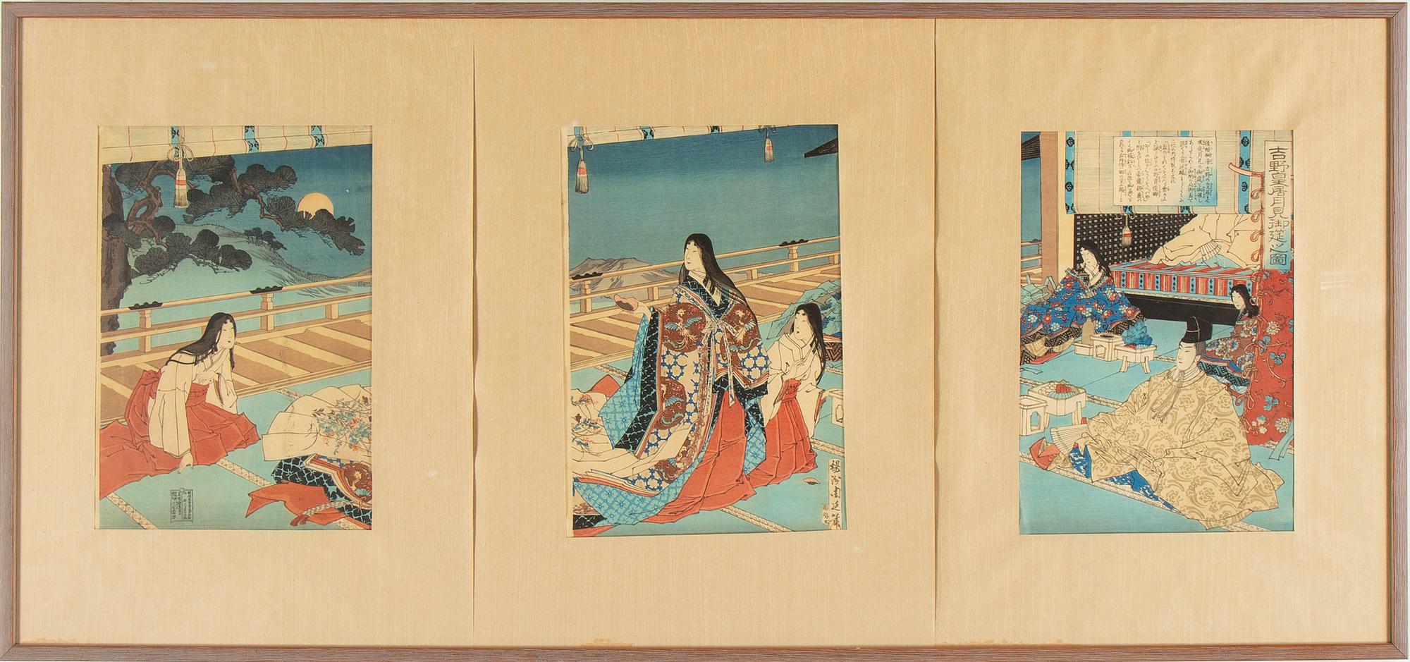 YOSHU CHIKANOBU (1838-1912), Japan, color woodblock triptych, late 19th century.