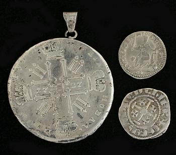 SILVERMYNT, 3 st, Frankrike, Republiken Venedig, Ryssland, 1100-1700-tal. Tot ca 30 gram.