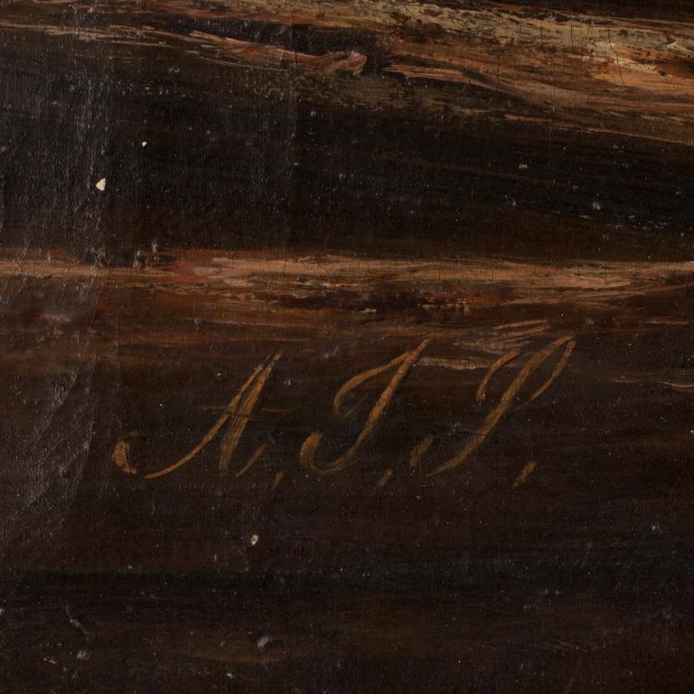 OKÄND KONSTNÄR, olja på duk, 1800-tal. Monogramsignerad AJP.