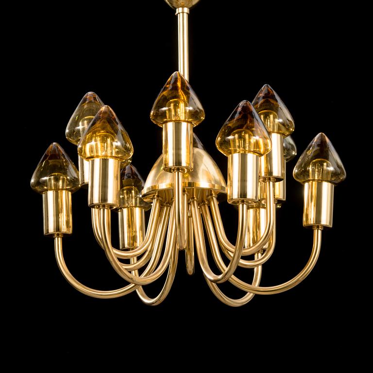 HANS-AGNE JAKOBSSON, A brass chandelier, model T 372, Markaryd, Sweden, late 20th Century.