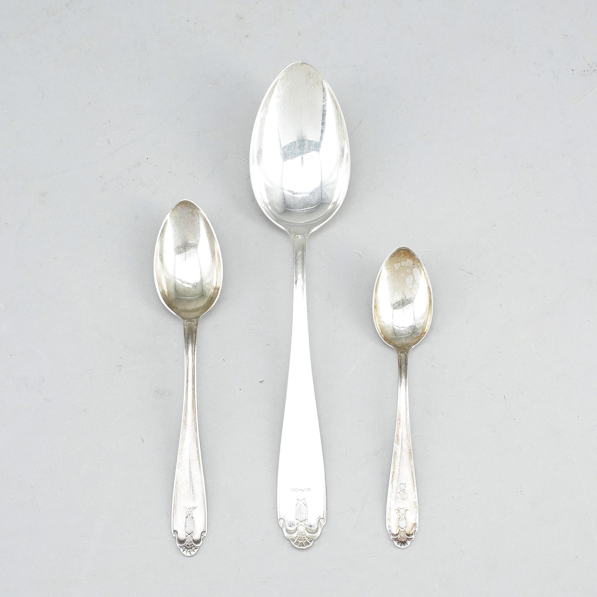 PARTI SKEDAR, silver, 24 delar, GAB, Stockholm, 1900-tal. Vikt ca 338 gram.