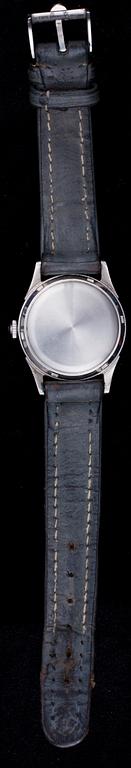 ARMBANDSUR, Omega Automatic, stål, läderarmband. 1900-talets mitt.