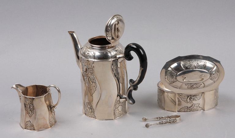 KAFFESERVIS, 3 delar, silver, 1900-tal. Tot vikt  ca 850 gram.