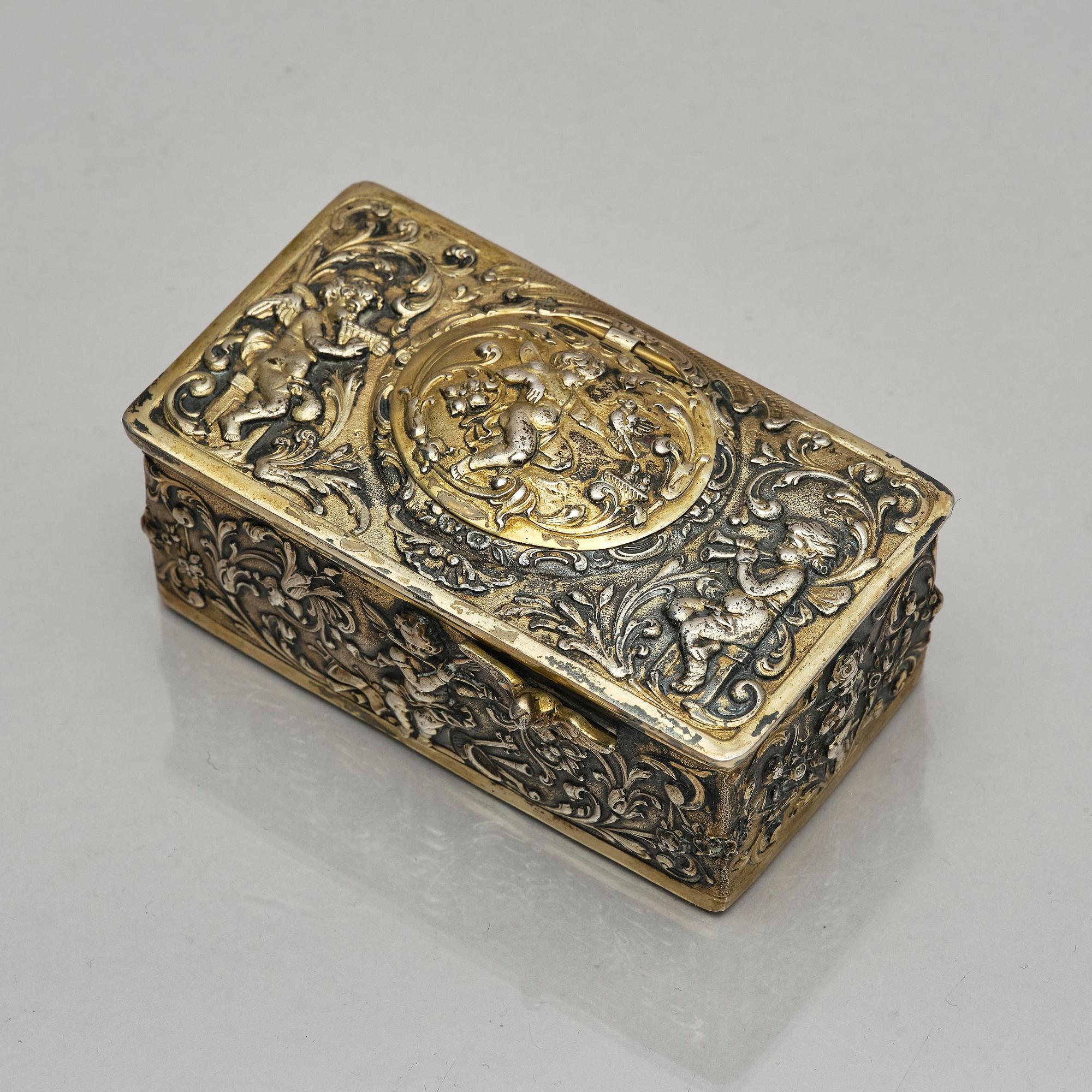 Music box. gilded 800 silver. Germany, late 19th/early 20th century.