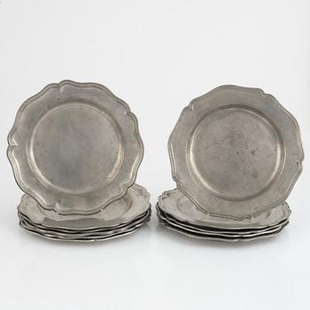 Pewter plates, 12 pcs, similar, pewter, 1762-1792.