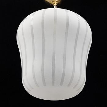 A Swedish Modern glass and brass ceiling light, Orrefors, 1940's.