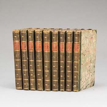 BÖCKER, volym 1-9 "Abrégé de l'histoire universelle" av M. A. J. Roustan, 1790.
