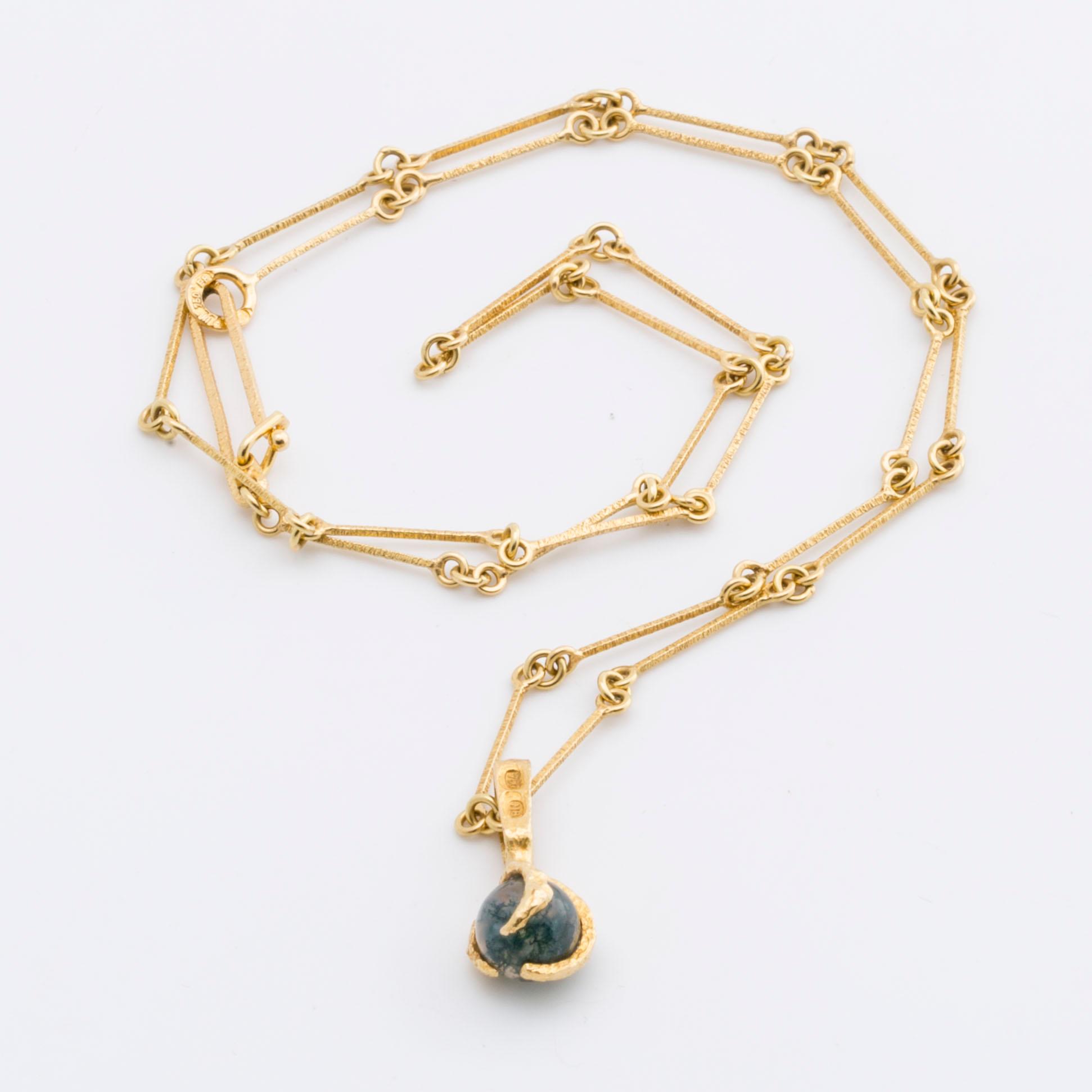 LAPPONIA Björn Weckström COLLIER 18K guld mossagat ca 6 mm, Finland 1982 och 1989.