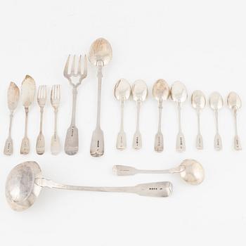 Cutlery service parts, 50 pcs, silver, London, England, 19th century.