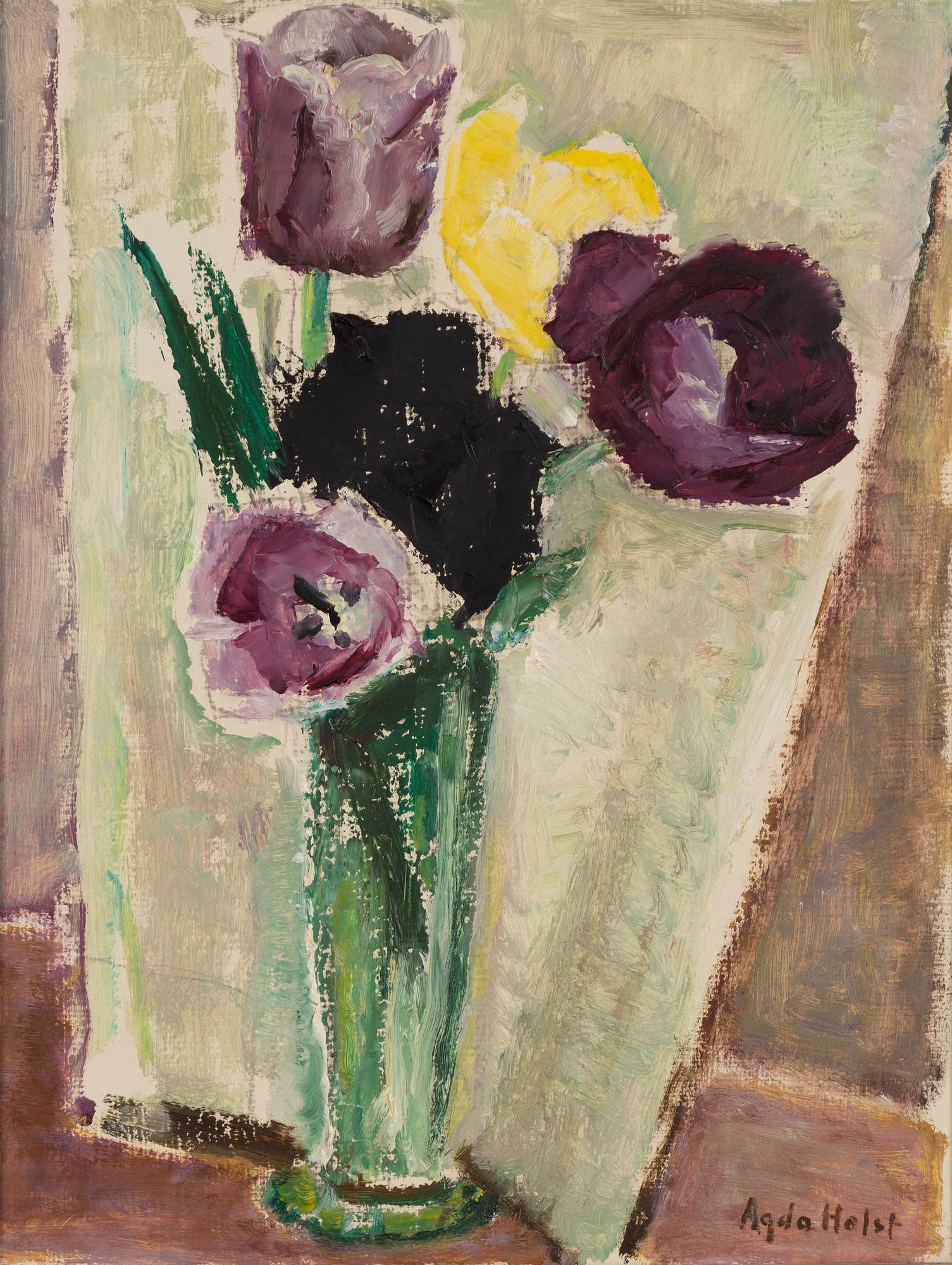 Agda Holst, Flower Still Life in Green Vase.