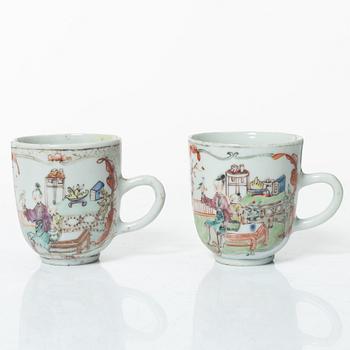 Fat, koppar, två stycken samt snusflaska, porslin. Qingdynastin, 1700/1800-tal.