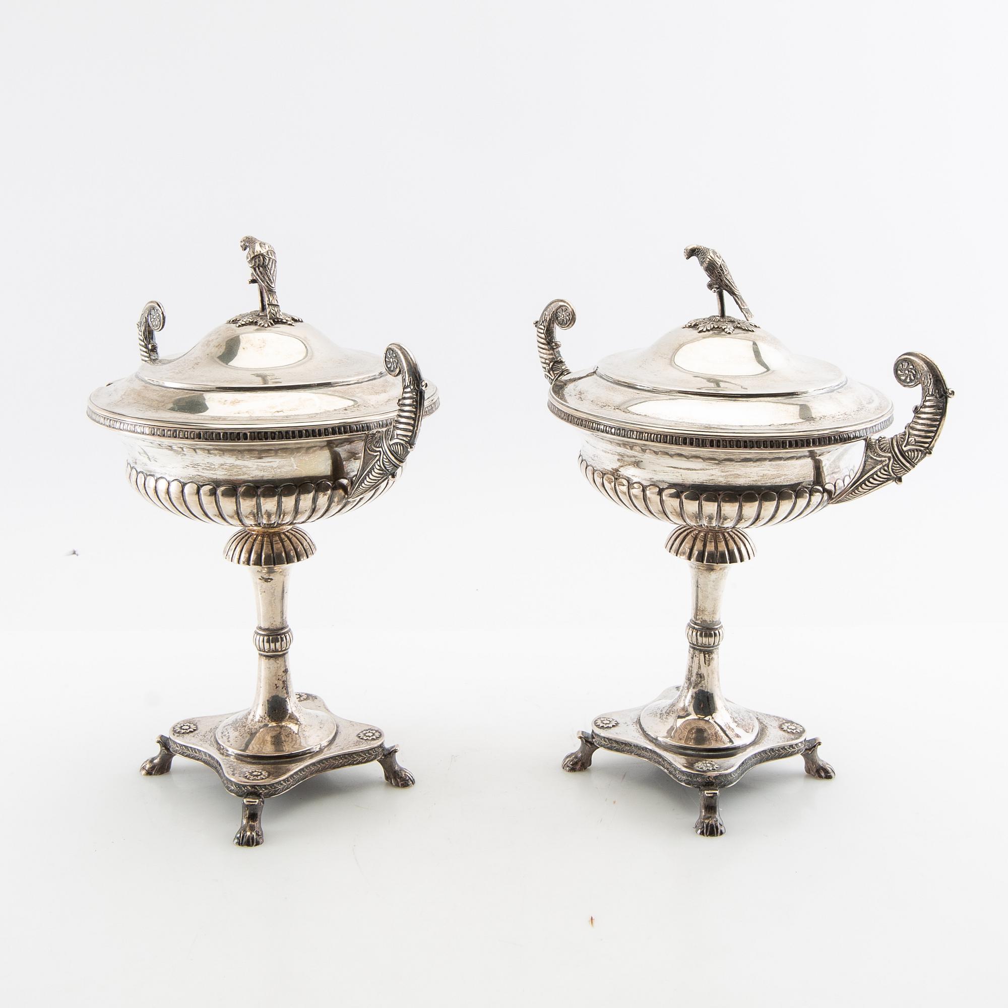 Berndt Erlandsson strösockerskålar ett par Empire-stil silver Karlskrona 1912.