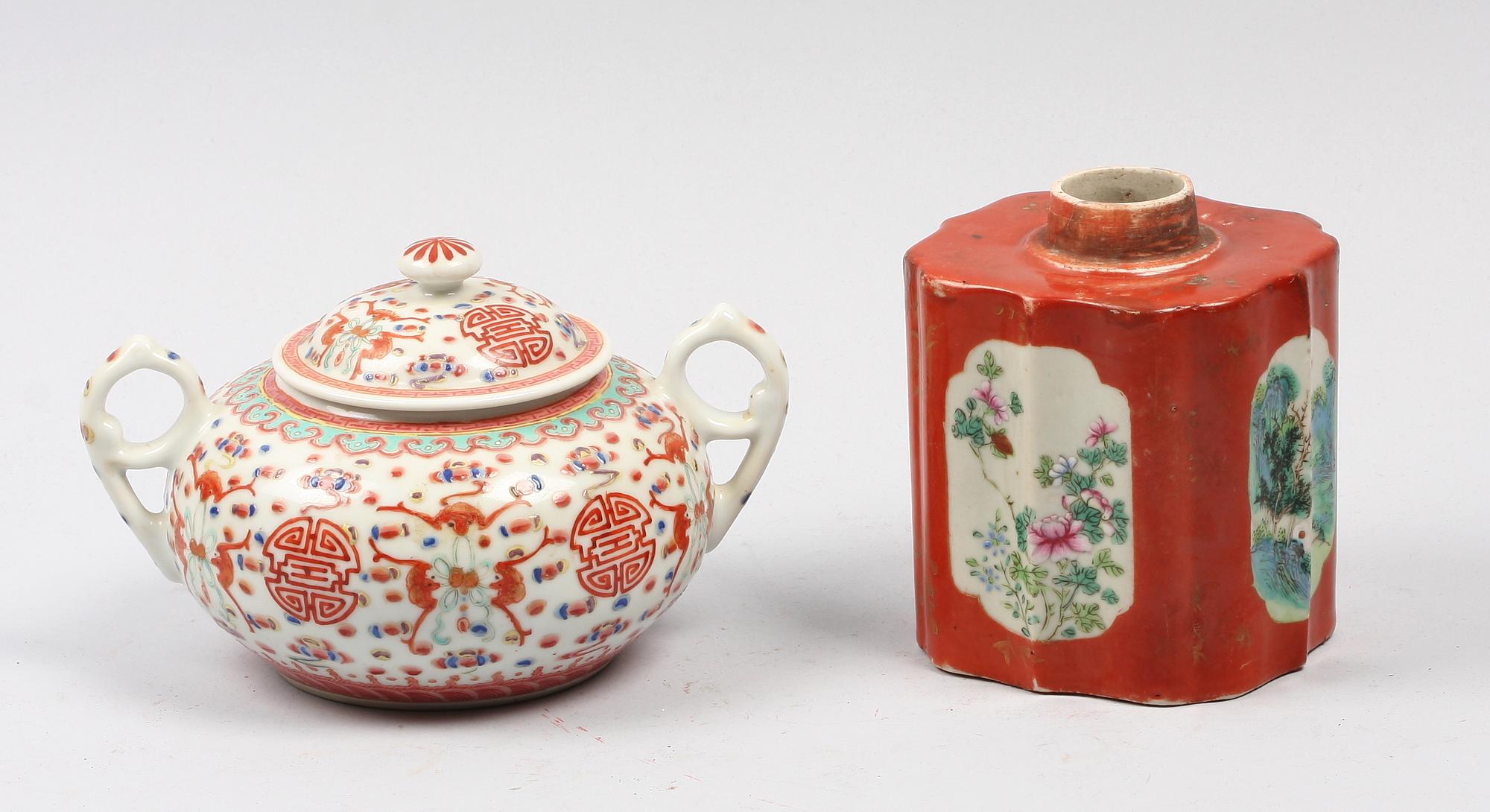 SOCKERSKÅL SAMT TEDOSA, porslin, 1800/1900-tal.
