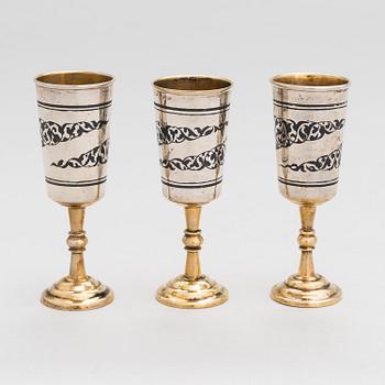 Servisdelar, 6 st, Kubachi, niello, silver, delvis förgyllt, Ryssland 1960-tal.