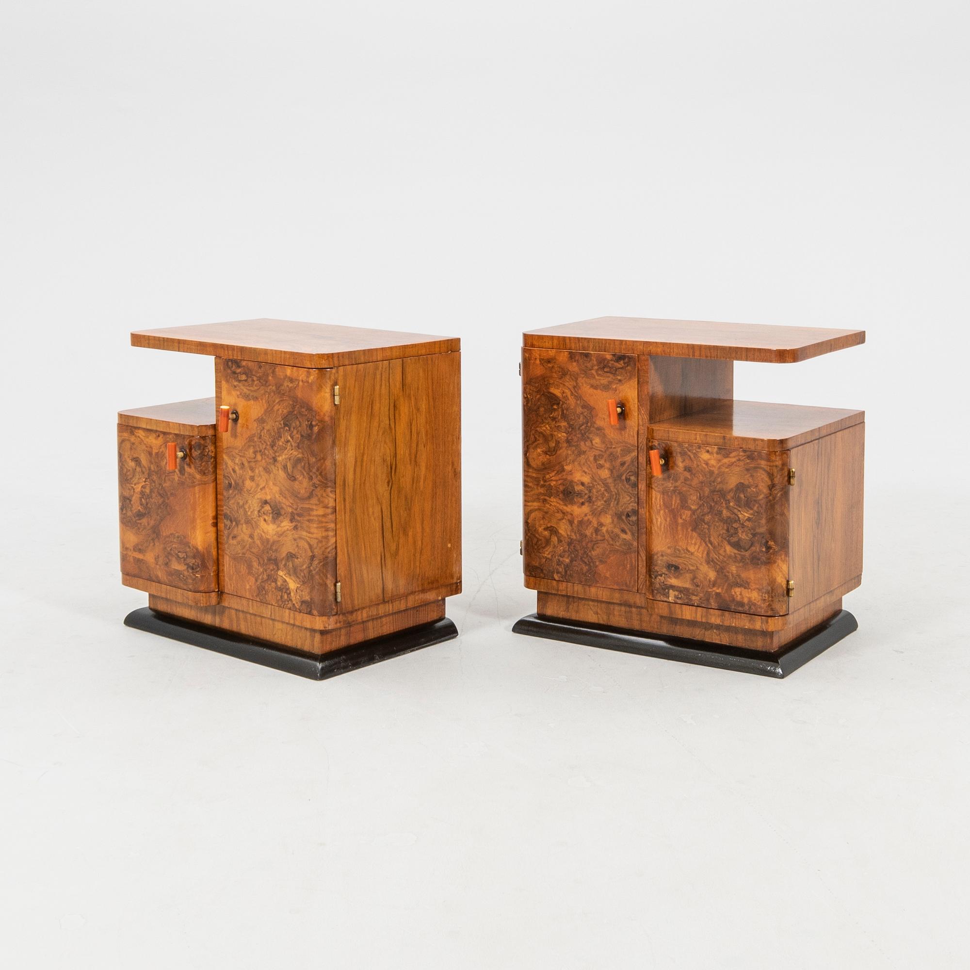Bedside tables, a pair from the first half of the 20th century.