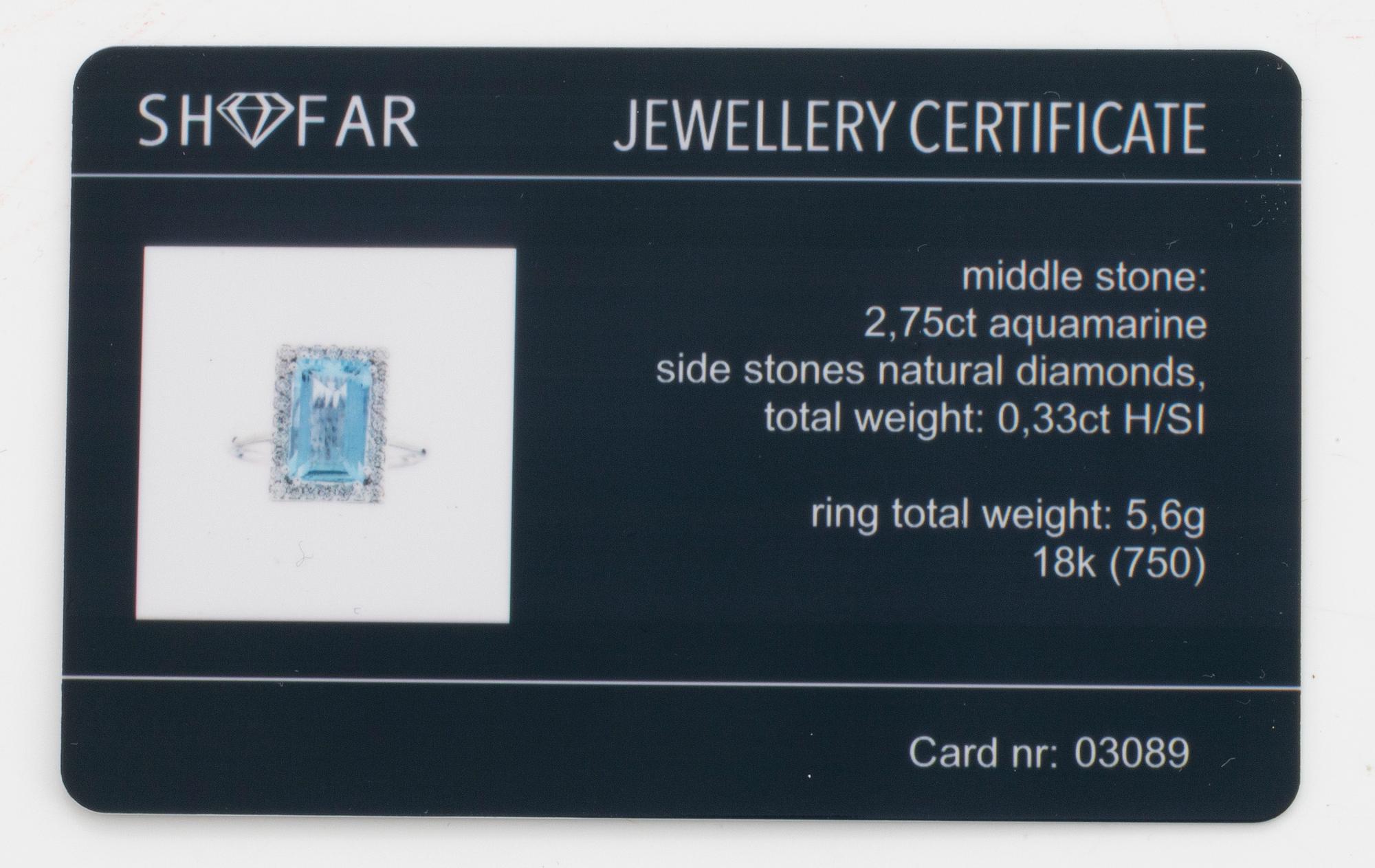 Aquamarine and brilliant-cut diamond ring.